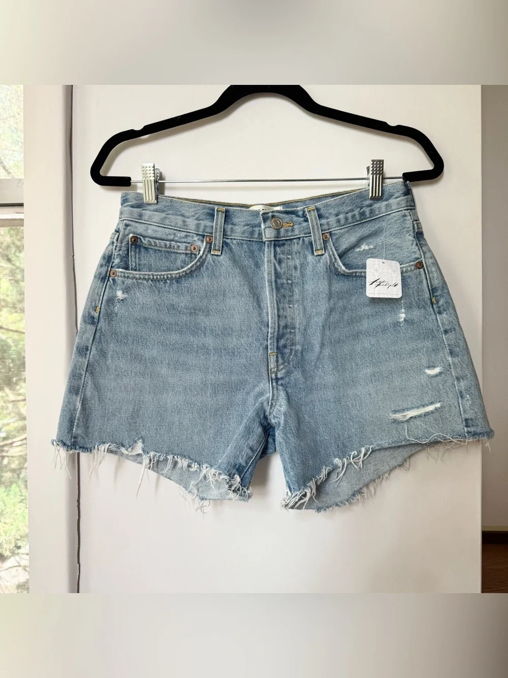 NWT AGOLDE Parker Long Jean Shorts Swapmeet Blue 27